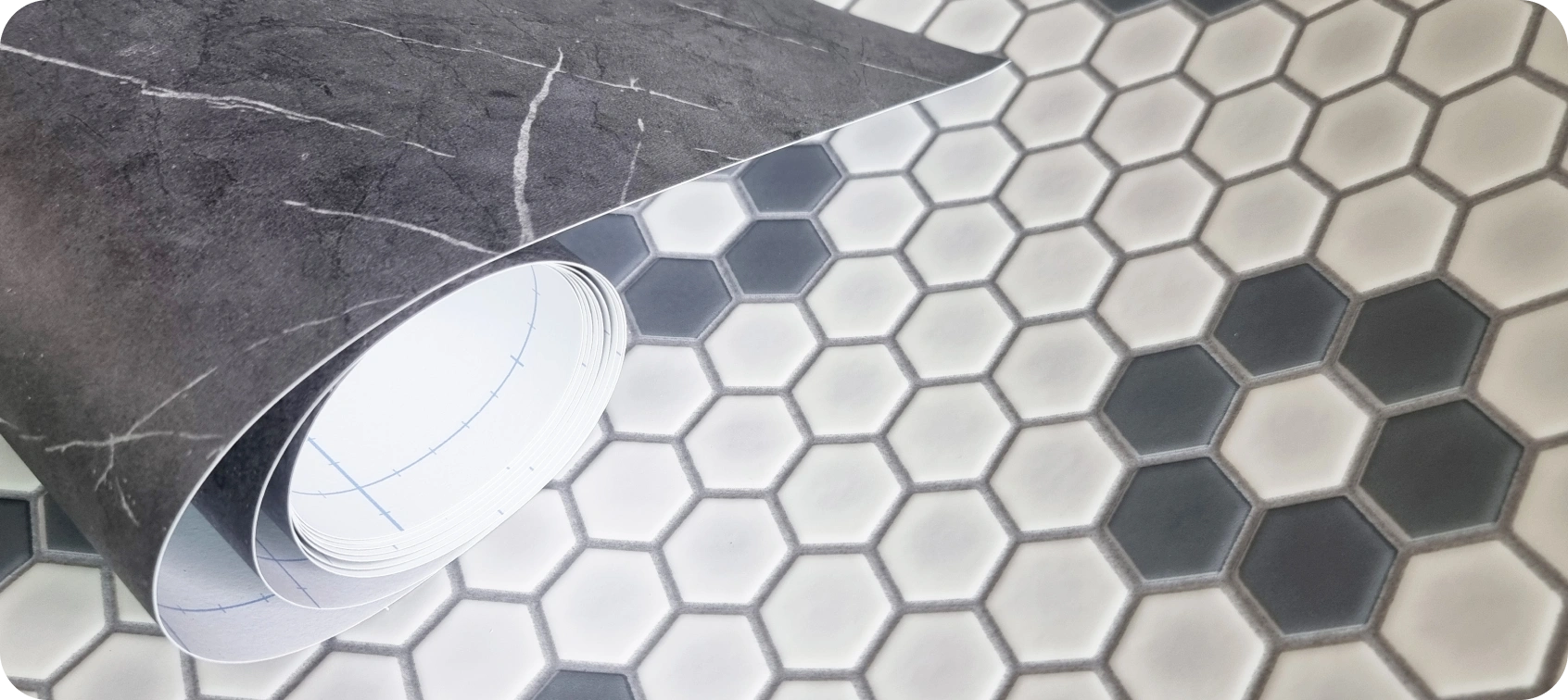 Installation of wallpaper and floor at bathroom area